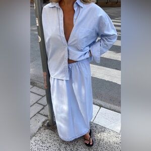 Djerf Avenue Light Blue Breezy Midi Skirt